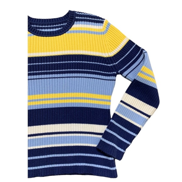 VINTAGE College Preppy Knit Varsity Stripe Long Sleeve Sweater Blue/Yellow Small - Picture 4 of 7